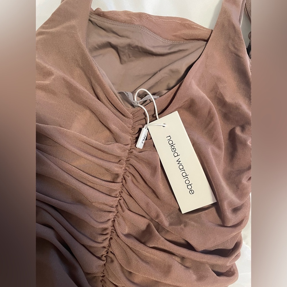 NWT Naked Wardrobe sexy mesh brown Mini Dress - Picture 5 of 10